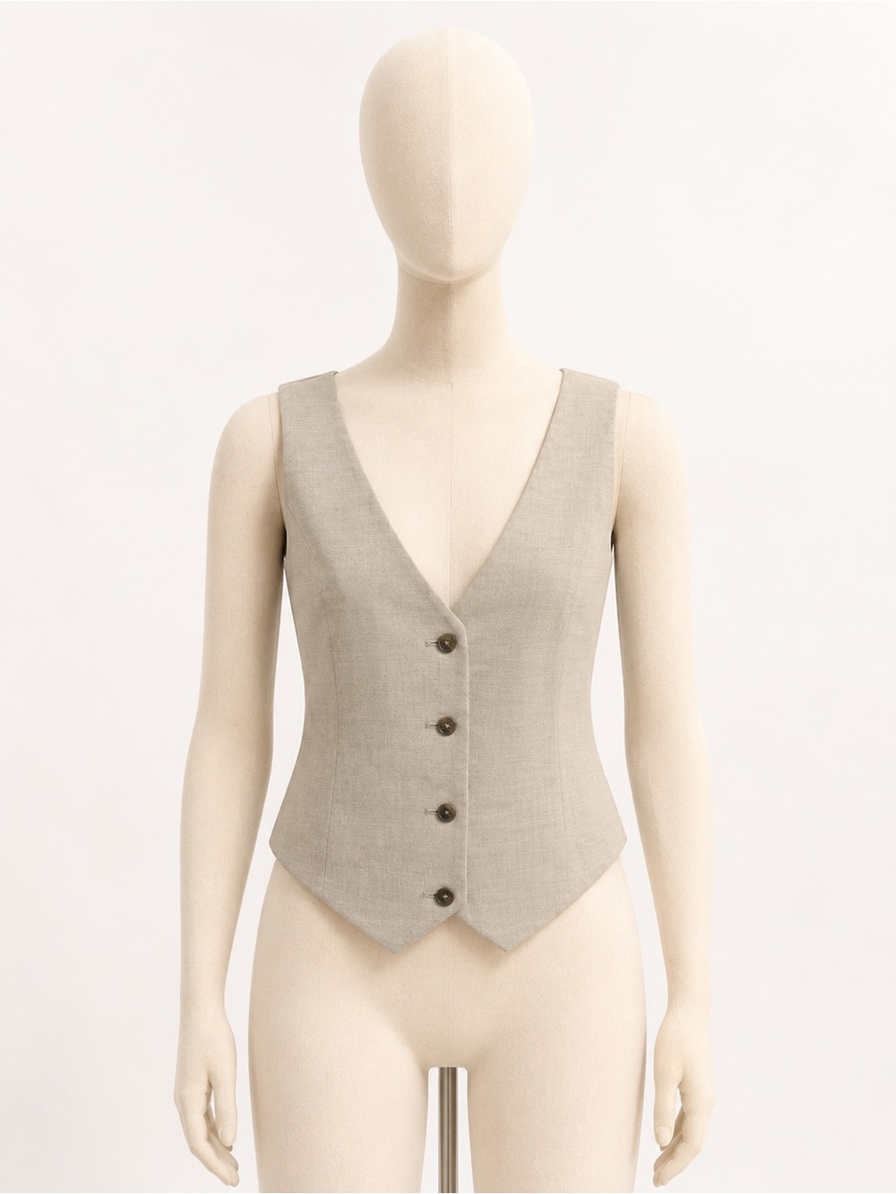 Babaton Beige V-Neck Tailored Vest